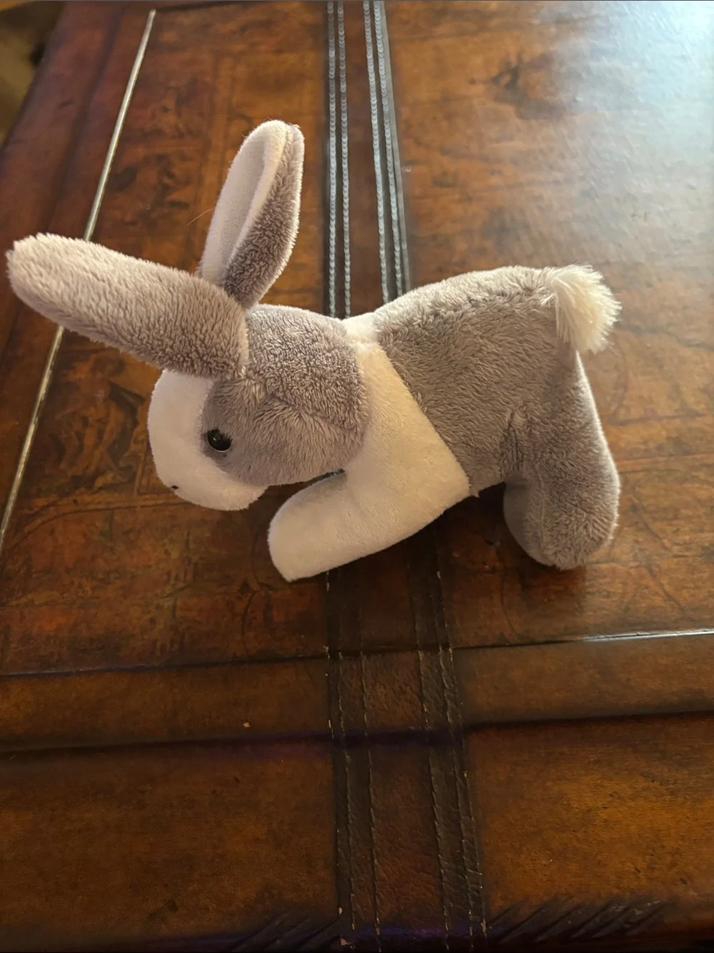 Plush Grey and White Bunny Stuffed Animal.